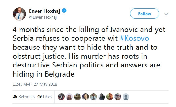 Хоџај:Одговорот за убиството на Ивановиќ се крие во Белград