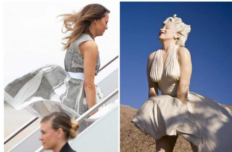 ФОТО: Меланија Трамп како Мерлин Монро – ветерот си поигра со нејзиниот фустан