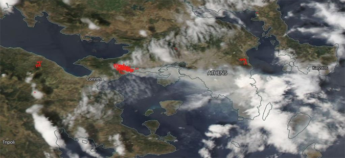 НАСА објави сателитски снимки од грчките пожари