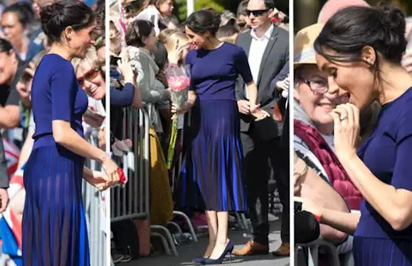 Кралицата ќе полуди од глетката: Бремената Меган Маркл во потполно провиден фустан ги покажа гаќичките (ФОТО)