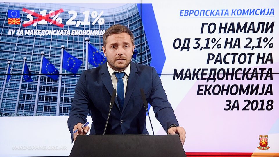 Арсовски: Европската комисија ја намали проценката за раст на БДП од 3.1% на 2.1% што е уште една потврда дека економијата оди во надолна линија