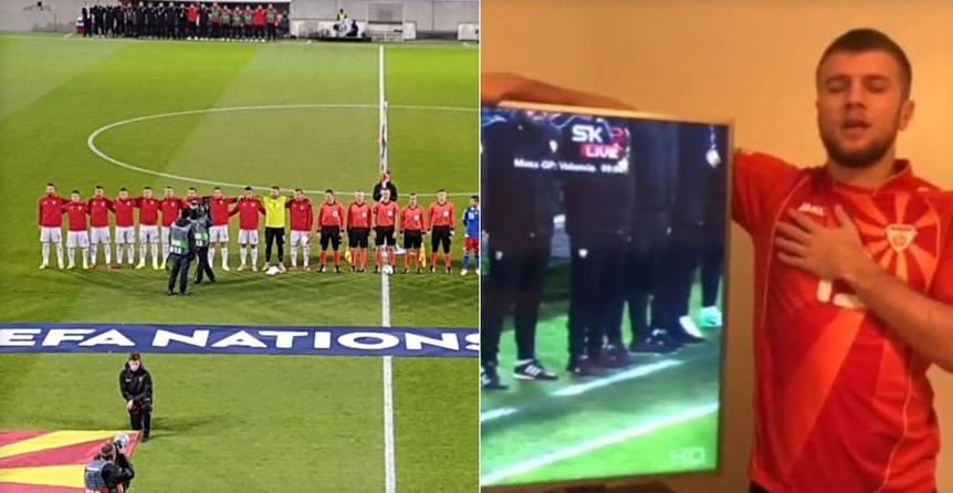 ВИДЕО: Стефан Ристовски не ги остава фудбалерите – пее химна и навива од дома!