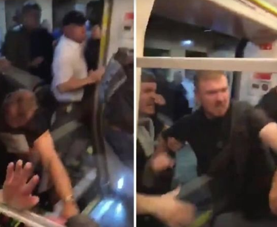 ВИДЕО: Брутална тепачка на хулигани на Сити и Ливерпул во метрото во Лондон