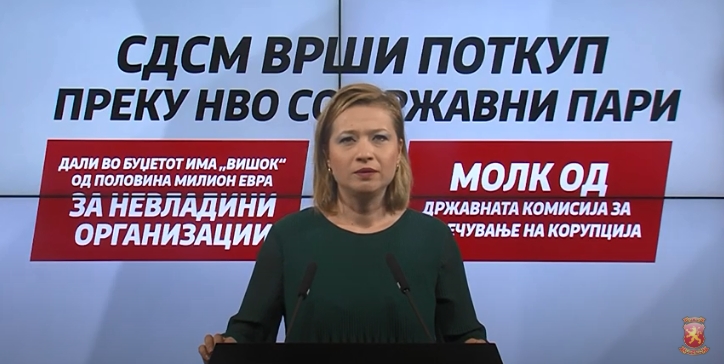 Василевска: Молчењето на СДСМ е потврда дека со половина милион за НВО вршат поткуп на медиуми, граѓани и фирми