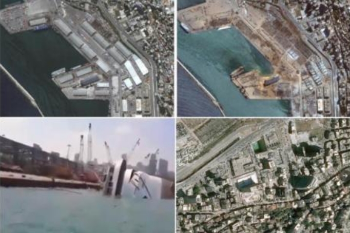 Од силината експлозија се превртел крузер: Сателитски снимки ги покажуваат размерите на катастрофата во Бејрут (ВИДЕО)