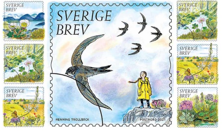 Ликот на Грета Тунберг на шведска поштенска марка