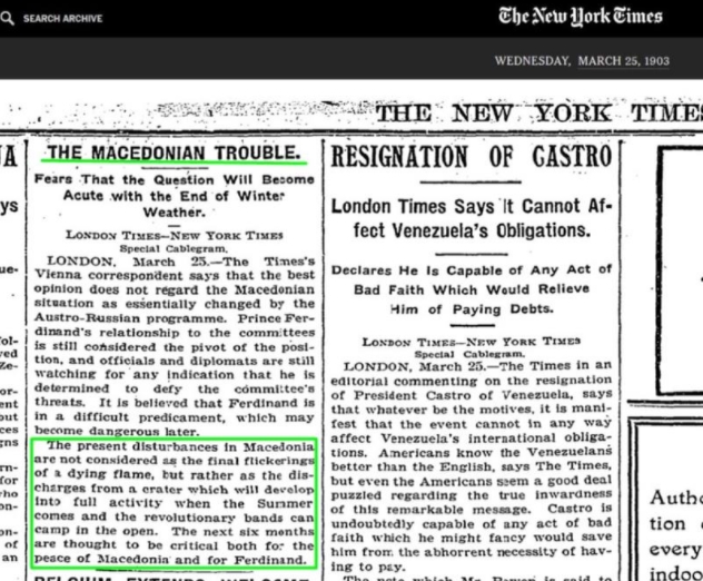 Повторно „временската машина“ на Њујорк Тајмс: Наслов од 25 Март 903та- Проблеми во МК