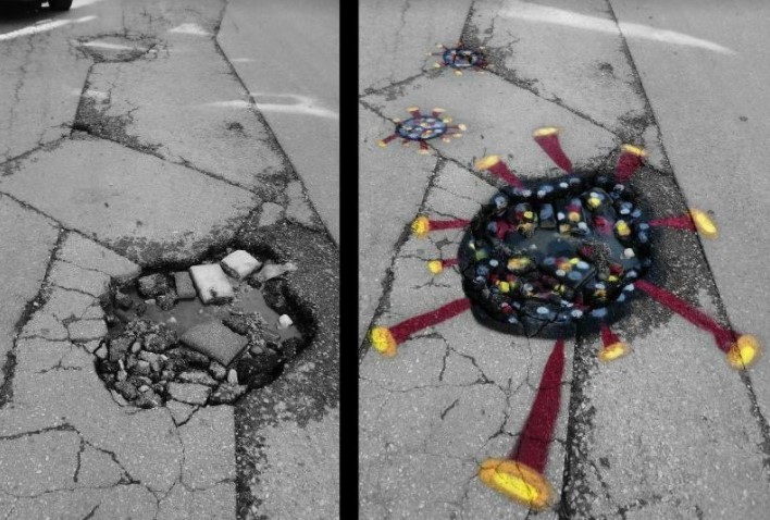 Улиците во Тетово се полни со дупки: Надлежните не превземаат ништо, па еве каква порака преку уметност испратија младите (ФОТО)
