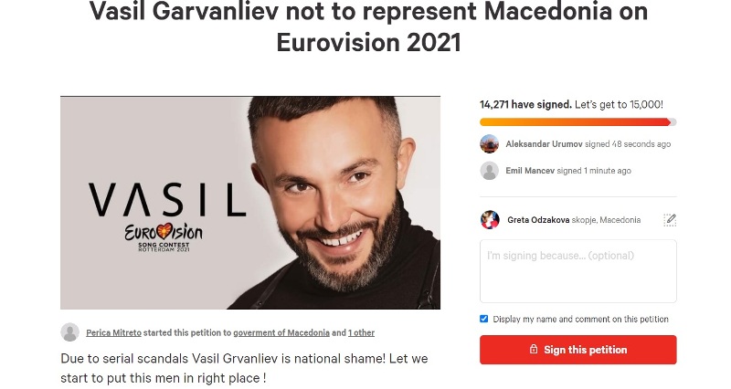 Со петиција се бара Васил Гарванлиев да не ја претставува Македонија на Евровизија