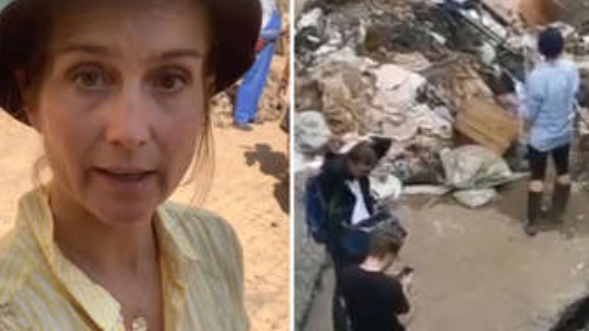 ВИДЕО: Отпуштена новинарка, намерно се мачкала со кал за да претстави дека помага во расчистувањето по поплавите во Германија