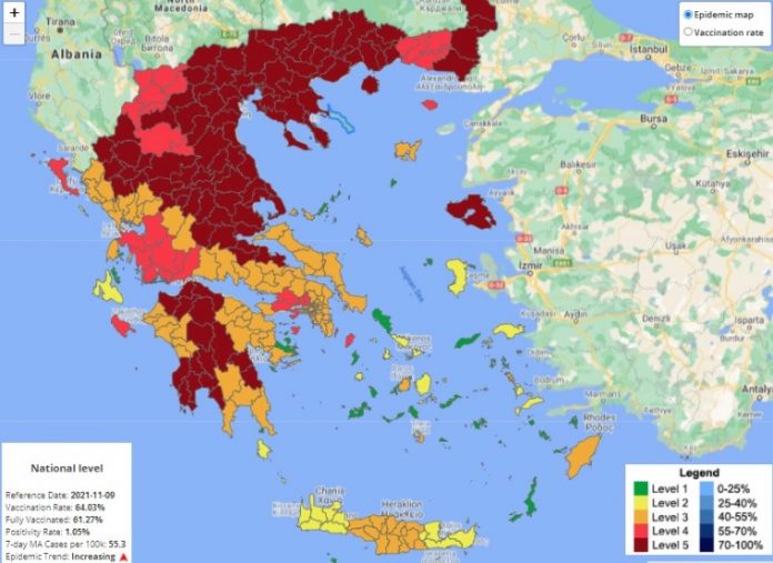 Алармантно: Речиси пола Грција во темно црвена боја на епидемиолошката мапа