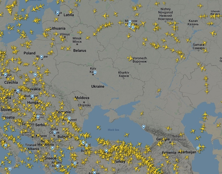 Мапа на небото над Европа: Никој не лета преку Украина