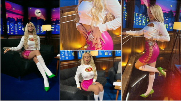 Антониа Гиговска со смел стајлинг на ТВ гостување – розово здолниште на шнирање, зелени чевли и бели чорапи (фото)