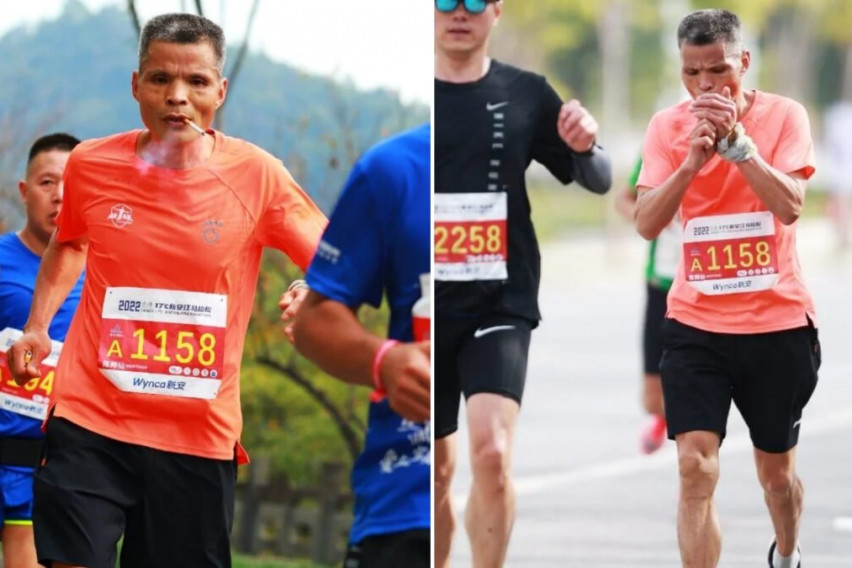 ФОТО: Кинез истрчал маратон за три и пол часа, притоа пушејќи цело време