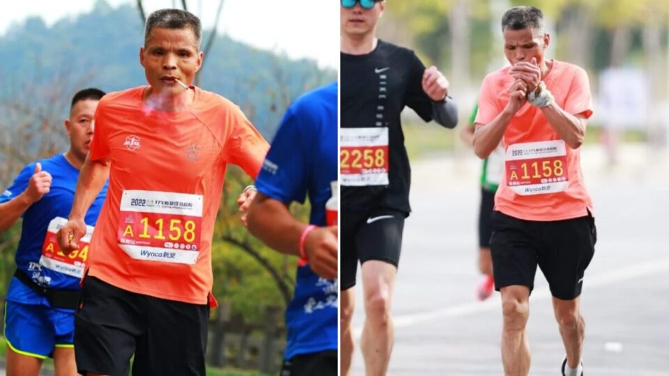 ФОТО: Кинез истрча маратон за три ипол часа цело време пушејќи цигара