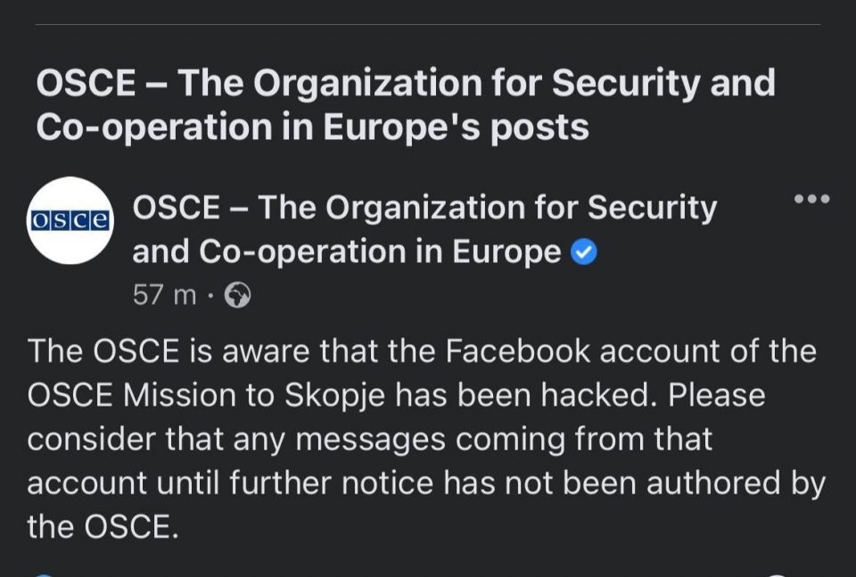 Хакиран профилот на ОБСЕ во Македонија – стана хотлајн (ФОТО)