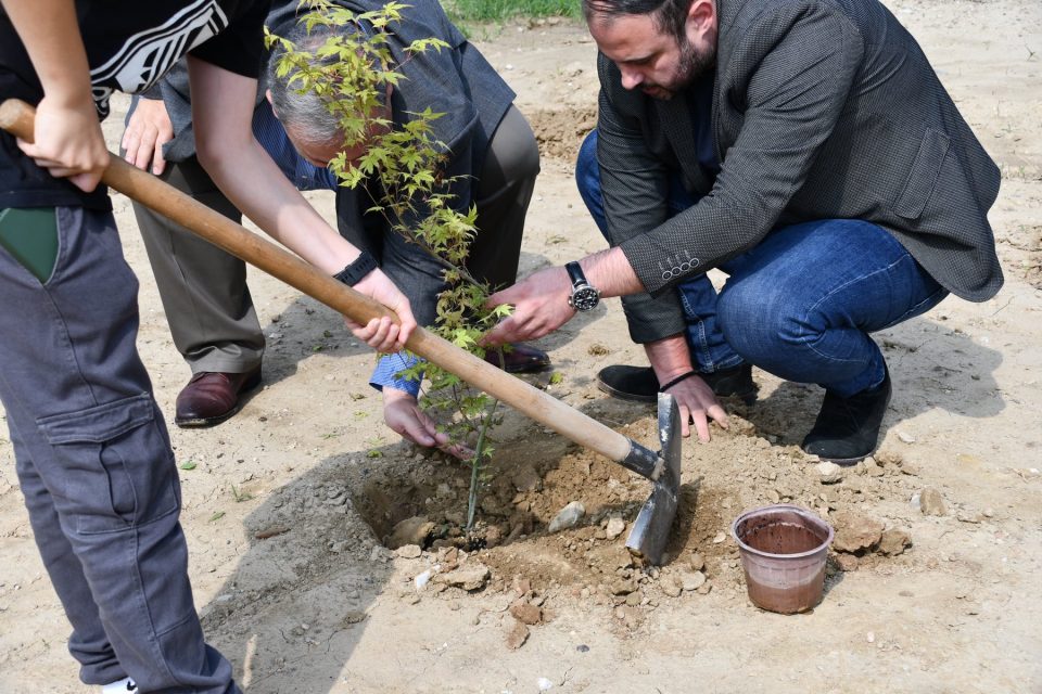 Градоначалникот Ѓорѓиевски и Постојаниот претставник на УНДП Григорјан засадија дрвца во нов парк во 11 Октомври-Бараки