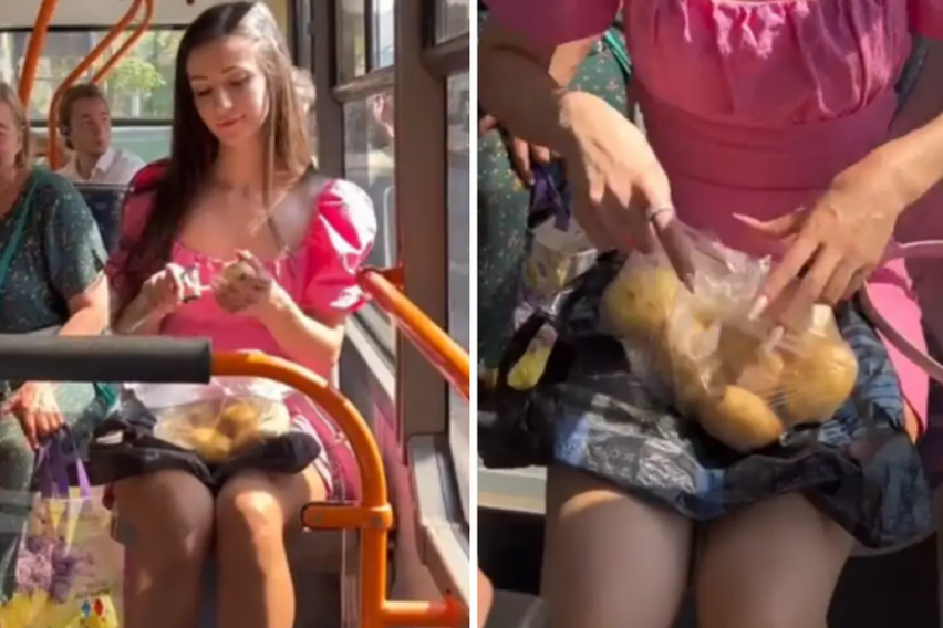 Популарноста бара жртва: Девојка во мини здолниште влегла во автобус и почнала да лупи компири! (ВИДЕО)