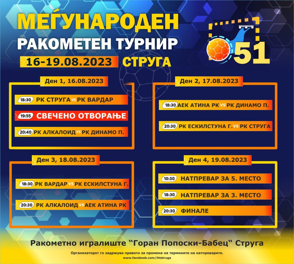 Домаќинот и Вардар ќе го отворат 51. Меѓународен ракометен турнир во Струга