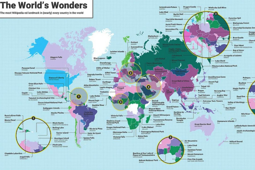 Мапа која ги открива најпопуларните знаменитости во земјите од светот, оваа е одбрана за нашата земја