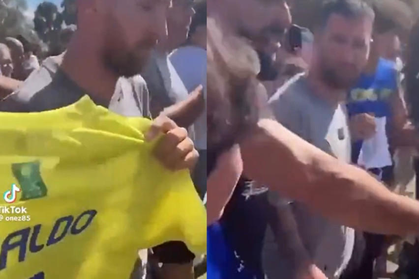 Навивач се појавил до Меси со дрес на Роналдо, погледнете ја реакцијата на Аргентинецот (ВИДЕО)